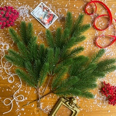 Еловая ветка искусственная, реалистичная, 12 лапок, декор зимний, рождественский, ветка 42 см, набор 3 ветки.