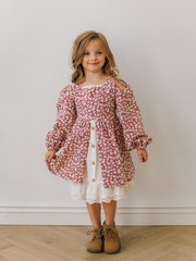 Платье с рюшами в цветочек, Бордовый