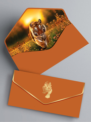 Открытка-конверт, без надписи, Тигр, Металлик, 8,4*16,8 см, 5 шт.