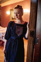 Зимний вечер. Платье льняное миди с вышивкой в этностиле PL-422602