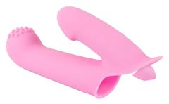 Нежно-розовая двойная вибронасадка на палец Vibrating Finger Extension - 17 см. - 