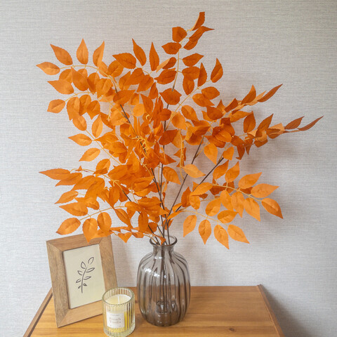 Ветка с листьями, осенний декор, цвет оранжевый, 98 см, набор 2 шт.
