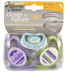 Силиконовые пустышки C-Air, 9-18 мес, 2 шт. в уп. (салатовый-фиолетовый)