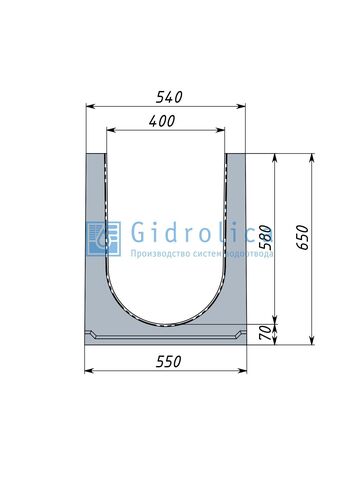 Лоток водоотводный бетонный коробчатый (СО-400мм) КU 100.54(40).65(57) - BGU-XL, № 40-0