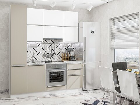 Прямая модульная кухня Фьюжн-06 Silky White/Silky Grey - Белый 2340*2000*600