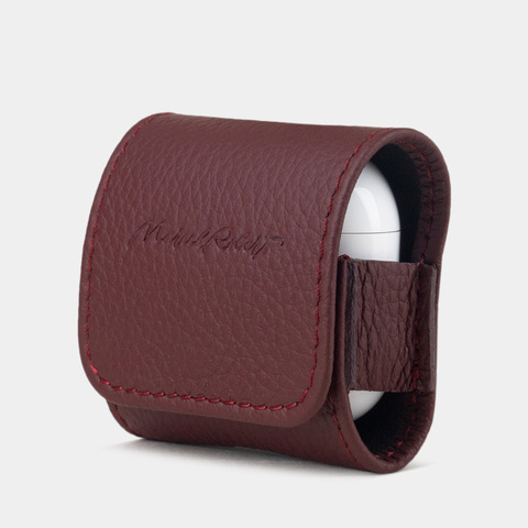 Чехол для наушников AirPods 3 из кожи теленка, бордового цвета