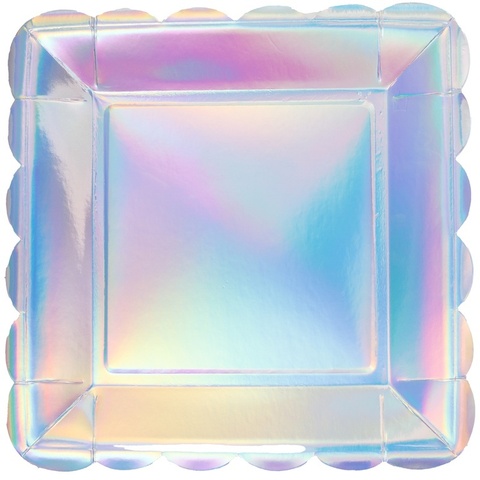 Тарелки квадратные, Перламутровый, Серебро, 23 см, 6 шт.