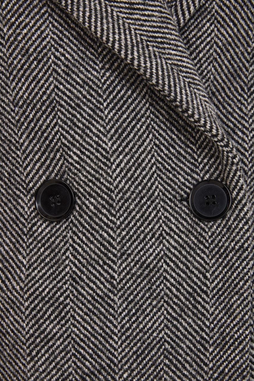 Пальто двубортное укороченное в елочку, черный