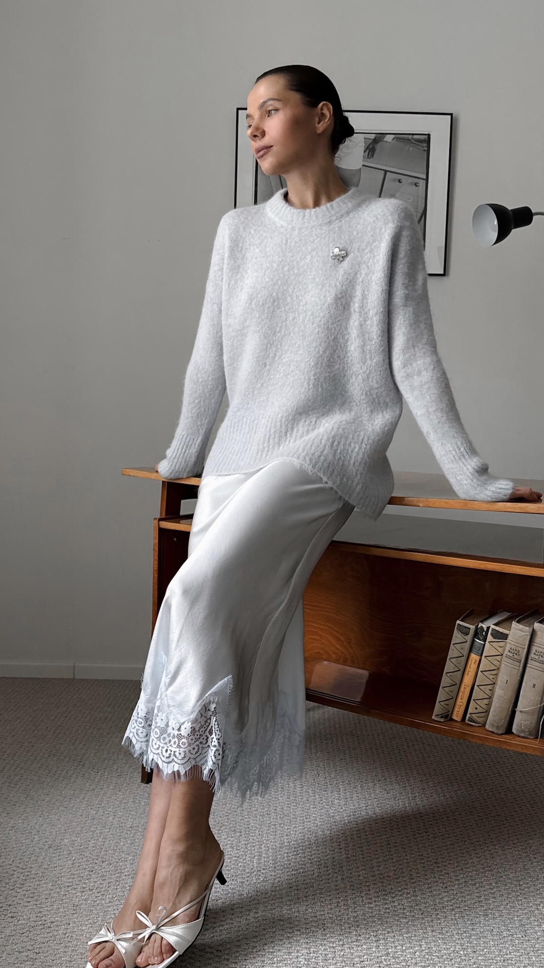 Юбка в бельевом стиле полной длины с кружевом по краю