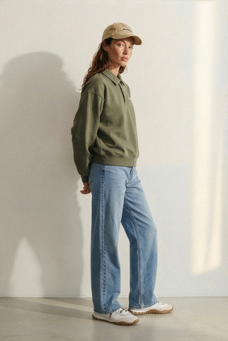 Лонгслив-поло, зеленый