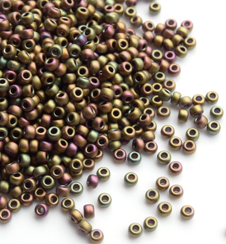 8/0 RR-2035 Бисер круглый Миюки Хаки матовый радужный /Miyuki round 8/0 Matted Metallic Khaki Iris