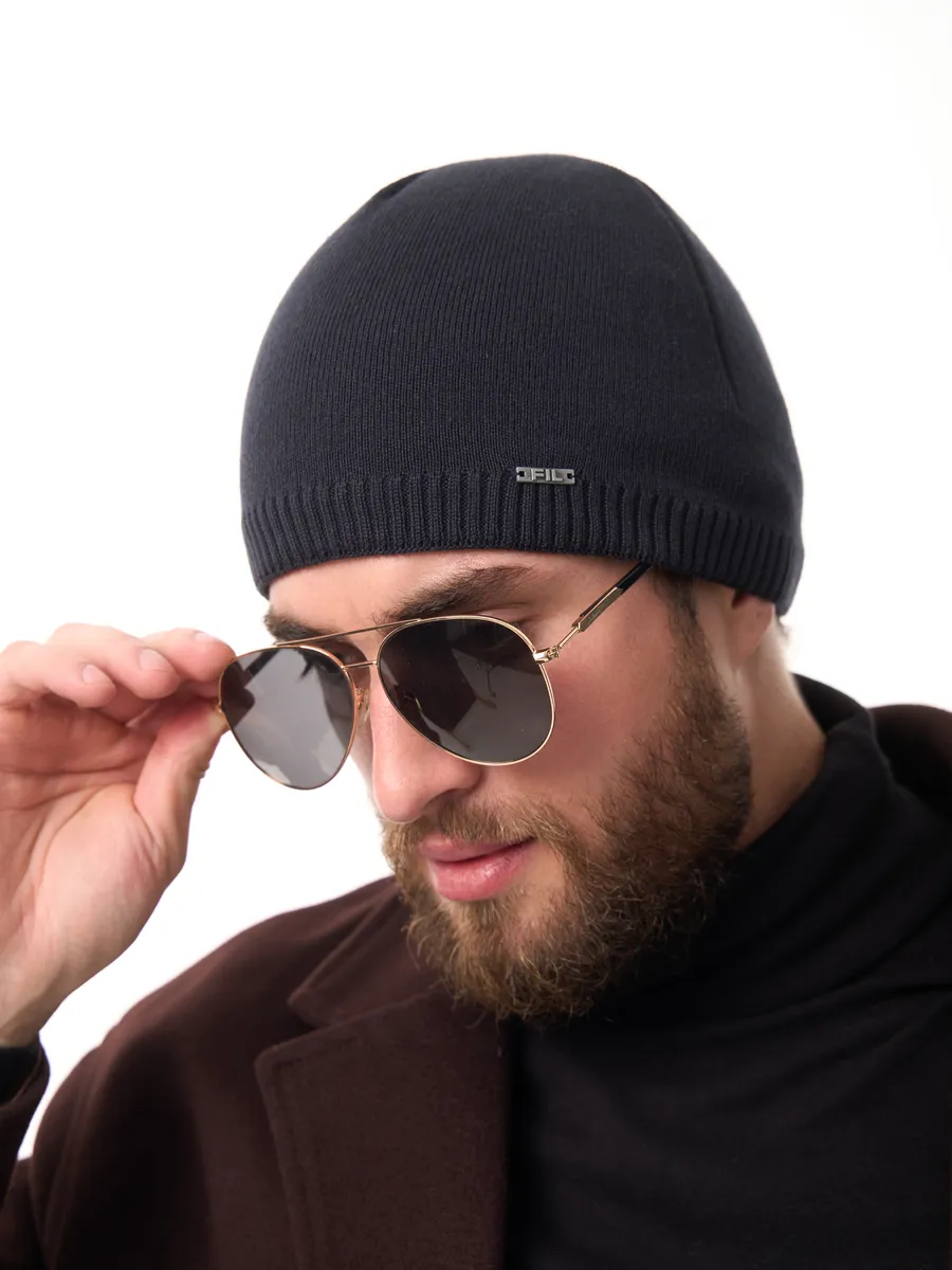 Шапка зимняя на флисе вязаная осень