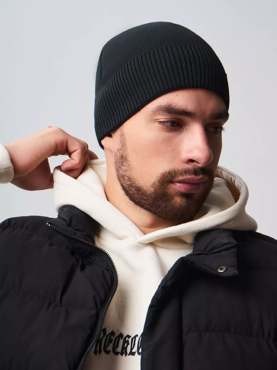 Шапка зимняя на флисе вязаная бини