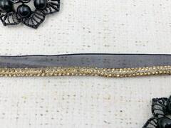 Кант на органзе со стразами ш. 1 см, d 0,5 см, чёрный с золотом AB