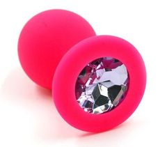 Розовая силиконовая анальная пробка с розовым кристаллом - 7 см. - 