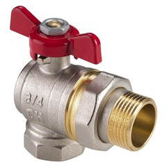 Кран латунный шаровой MVI AquaHit BV.322.05, DN 20, PN 25 бабочка, американка, полнопроходной, угловой, никелированный