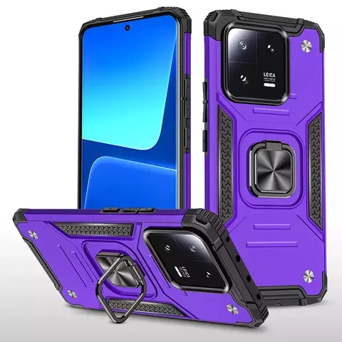 Противоударный чехол Strong Armour Case с кольцом для Xiaomi 13 Pro (Фиолетовый)