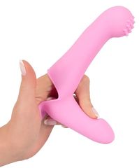 Нежно-розовая двойная вибронасадка на палец Vibrating Finger Extension - 17 см. - 