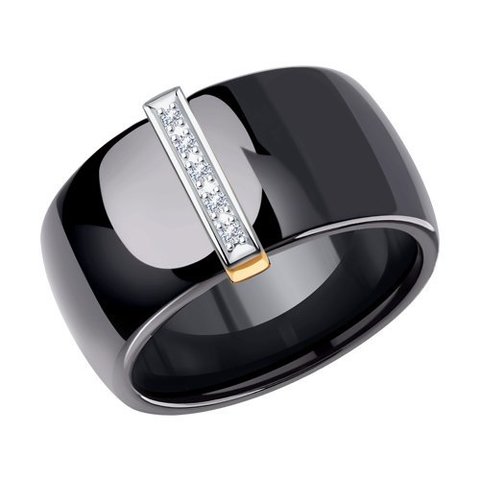 6015024 - Чёрное керамическое кольцо с золотом и дорожкой из бриллиантов