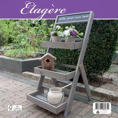 Подставка для цветов и декора напольная 3 полки из массива сосны Флорэль, деревянная этажерка для цветов на подоконник в стиле рустик, серая