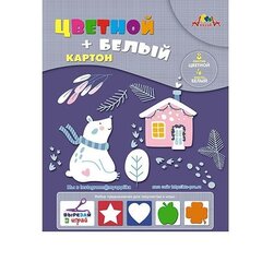
          Набор цветного и белого картона Апплика, А4, 12 листов, 9 цветов, мелованный, гребень, "Белый мишка"