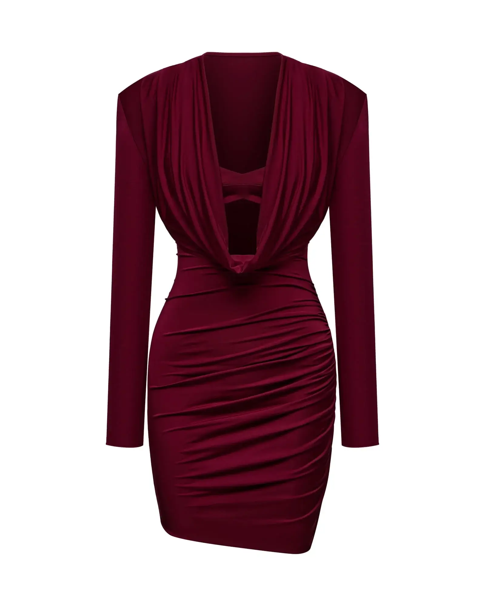 Платье мини из трикотажа с открытым декольте, Бордовый