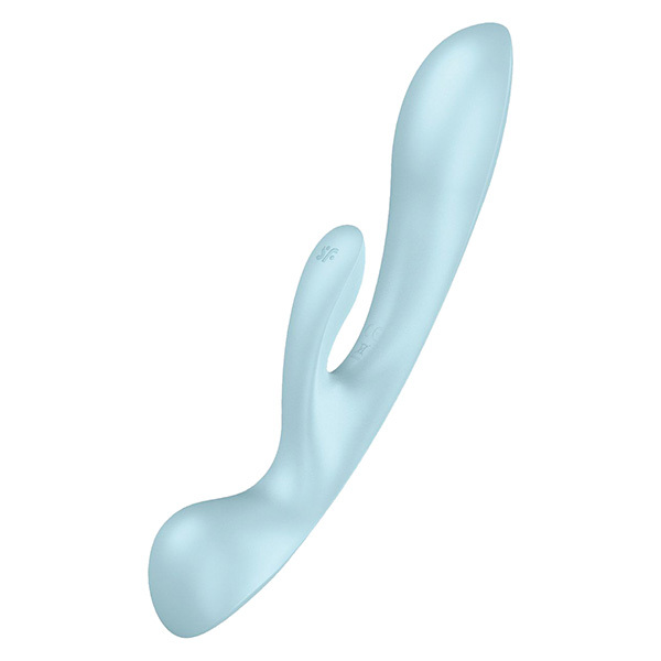 Голубой двусторонний вибратор-кролик 13см Satisfyer Triple Oh