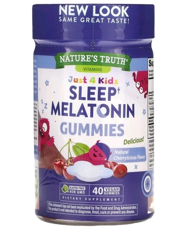 Nature's truth, Just 4 Kids, мелатонин для сна, со вкусом натуральной вишни, 40 веганских жевательных таблеток
