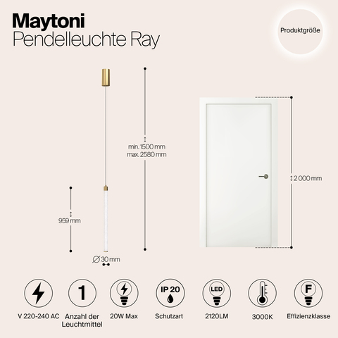Подвесной светодиодный светильник Maytoni Ray P022PL-L20G3K