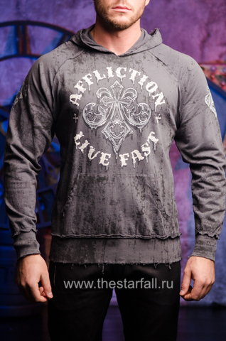 Affliction | Худи мужское Royale Rust Hoodie Grey A18149I перед на модели