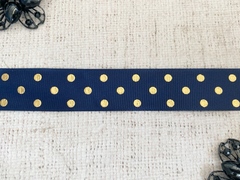 Лента репсовая в горошек, ш. 2,5 см, тёмно-синий