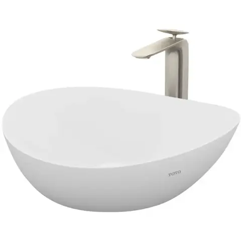 L4704MTE#CMW  TOTO TA Раковина полувстраиваемая с матовой эмалью CLEAN MATTE 460x420x177(130)мм, без отверстия  под смеситель, с переливомt, цвет: белый матовый