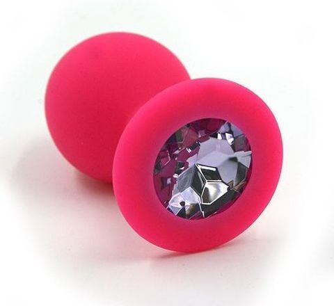 Розовая силиконовая анальная пробка с светло-фиолетовым кристаллом - 7 см. - Kanikule Kanikule anal plugs KL-S0003M