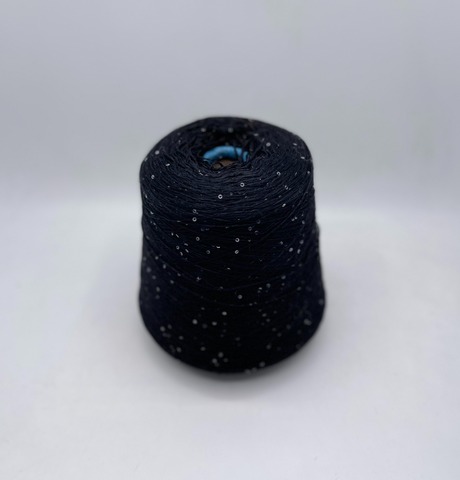 Бобинная пряжа (пр.Италия).art-Merino paillettes 380/100гр, 96% меринос, 4% Пайетки(3мм)(полиэстер), цвет-Черный+прозрачная пайетка, арт.31110