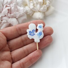 Подвеска Петушок на палочке, гжель, 32*25 мм, S003