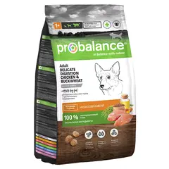 Сухой корм ProBalance Delicate Digestion для взрослых собак с курицей и гречкой, для профилактики нарушения пищеварения