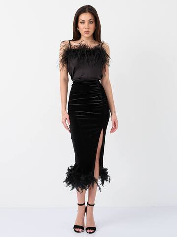 Юбка бархат с крупными перьями