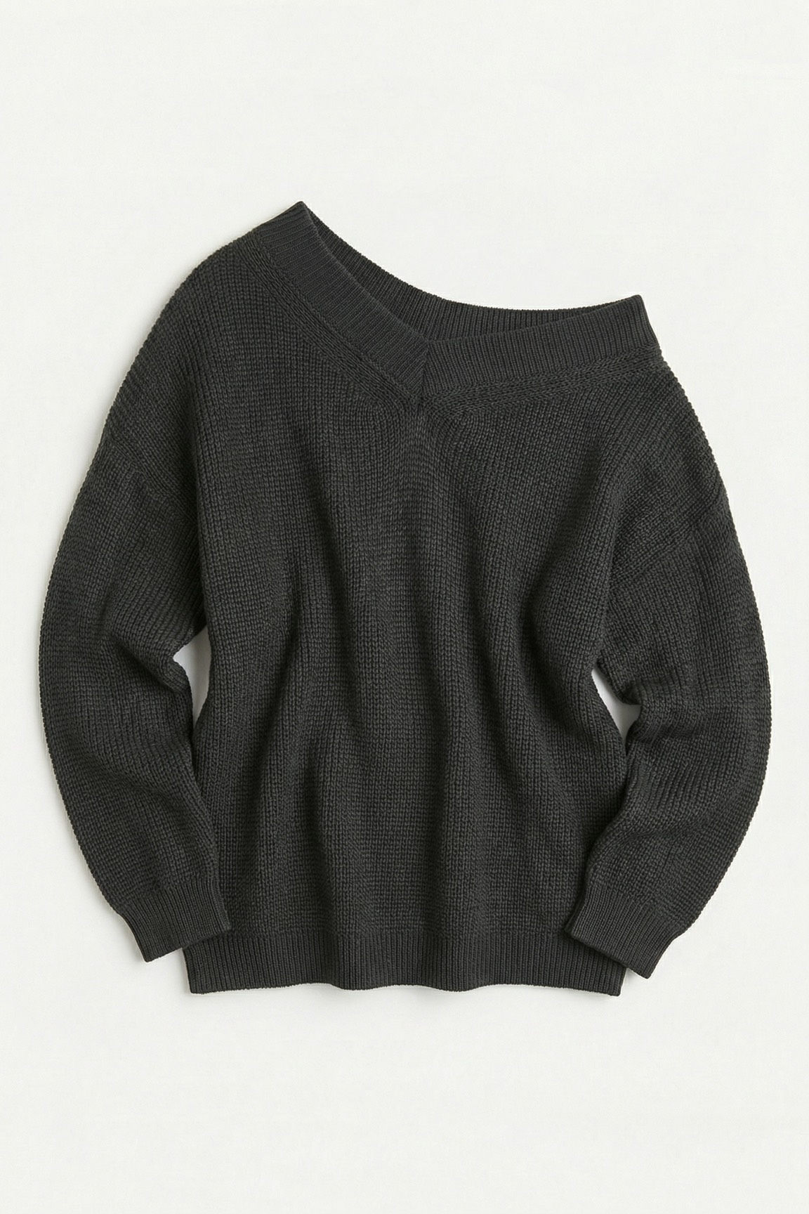 Джемпер вязаный на одно плечо, темно-серый