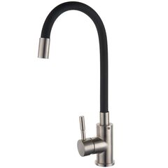 Смеситель для кухни, РМС, гибк излив, с картриджем, чер, SUS124BL-016F