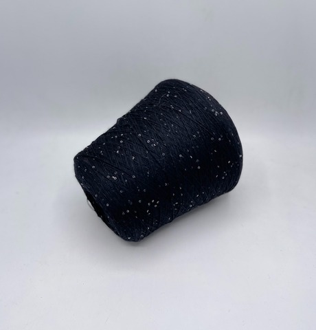 Бобинная пряжа (пр.Италия).art-Merino paillettes 380/100гр, 96% меринос, 4% Пайетки(3мм)(полиэстер), цвет-Черный+прозрачная пайетка, арт.31110