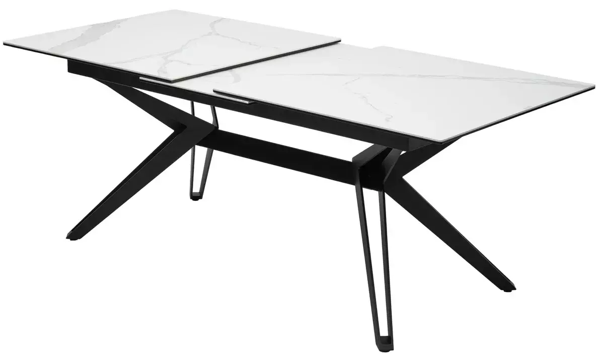Стол URBINO 180 MATTE STATUARIO Белый мрамор матовый, керамика/ черный каркас, DISAUR