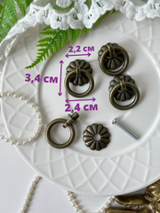 Ручка для шкатулки, бронзовая округлая Кольцо, металлическая, 2,4*3,4 см, набор 4 шт.