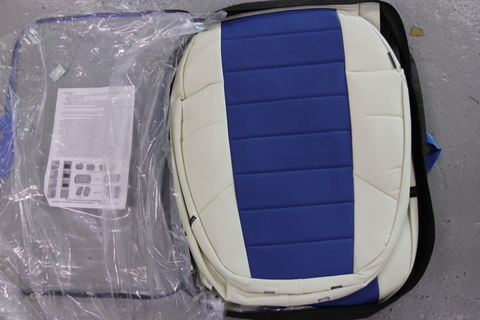 Авточехлы Chevrolet Aveo Sd/Hb с 12г. (белые бока и тыл, синяя середина) (Эксклюзивный комплект)