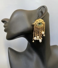 73135- Серьги ЗЕЛЕНЫЕ ГЛАЗА в стиле Schiaparelli с подвесками, цвет серебро / золото