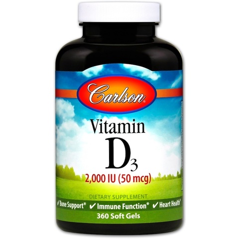 Carlson Labs, Витамин D3, 2 000 МЕ (50 мкг), 360 мягких таблеток