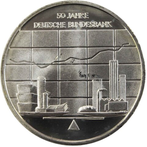 10 евро. 50 лет Немецкому федеральному банку. Германия. 2007 год. Серебро