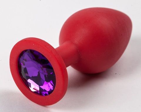Красная силиконовая анальная пробка с фиолетовым стразом - 8,2 см. - 4sexdreaM 47127