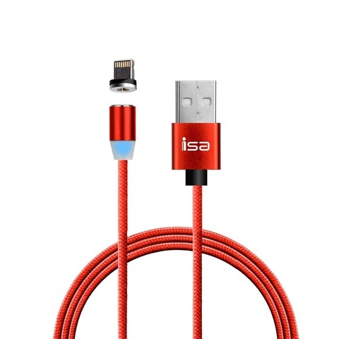 Кабель USB - Lightning 2A магнитный ISA MC-02 1,2м (120 см) (Красный)