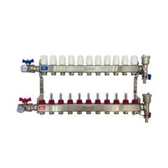 ViEiR Коллекторная группа с КРАНАМИ из нерж. стали 1" х 3/4", с расход-ми 12 выходов VR113-12