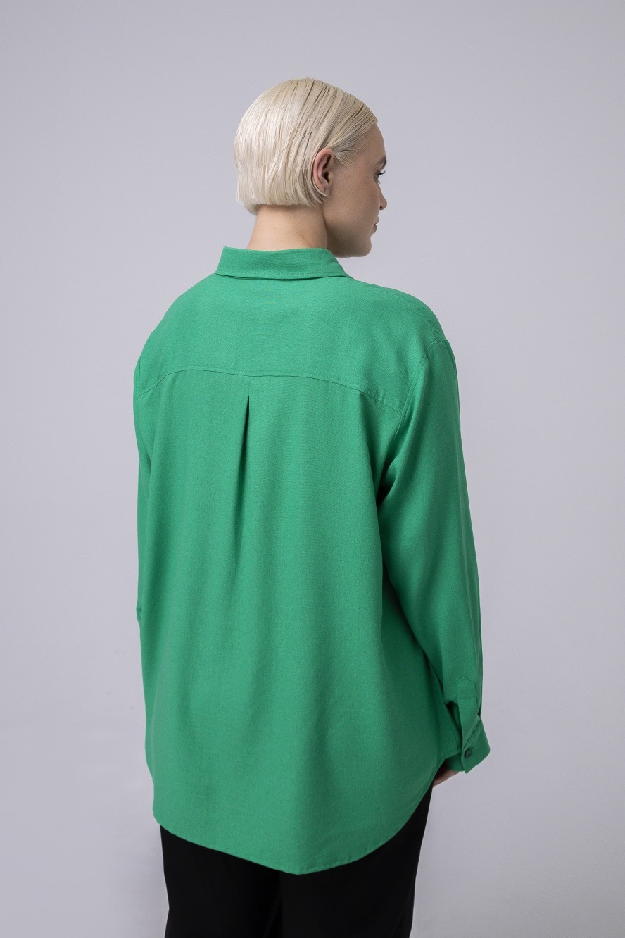 Рубашка удлиненная льняная, зеленый